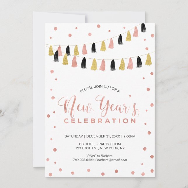 Modern Rose Gold New Years Eve Party Invitation (Front)