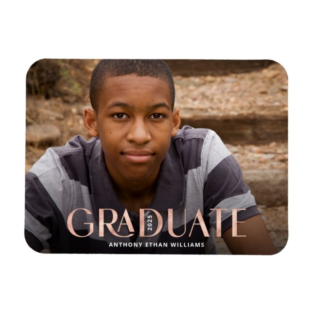 Modern Rose Gold Overlay Photo Grad Announcement Magnet (Horizontal)