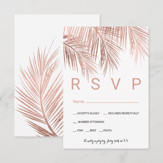 Modern rose gold palm tree food RSVP wedding Card (Front/Back)
