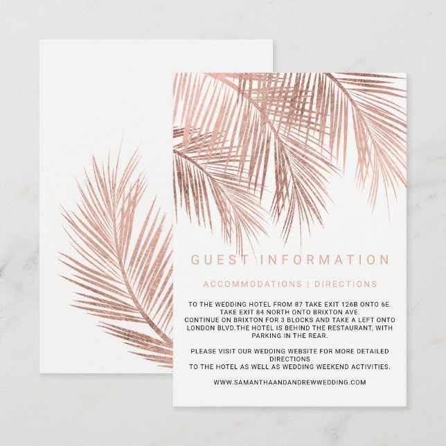 Modern rose gold palm tree insert details wedding (Front/Back)