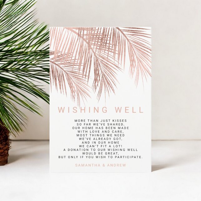 Modern rose gold palm tree wishing well wedding enclosure card (Modern rose gold palm tree wishing well wedding enclosure card)