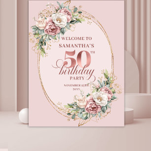 Modern Rose Gold Pastel Pink 50th Birthday Celebra Tapestry