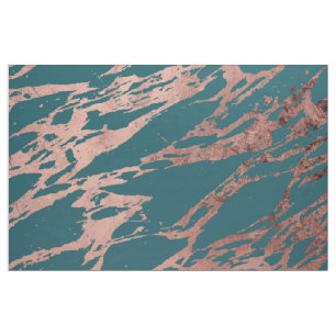 Modern Rose Gold Peacock Teal Marble Fabric