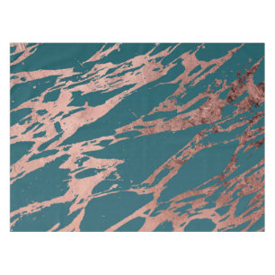 Modern Rose Gold Peacock Teal Marble Tablecloth
