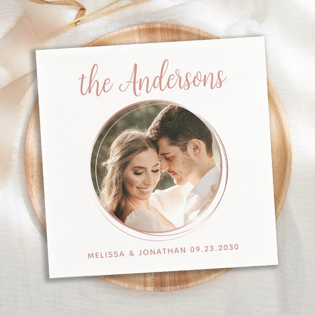 Modern Rose Gold Personalised Photo Wedding Napkin (Creator Uploaded)