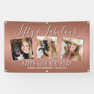 Modern Rose Gold Photo Collage 50th Birthday Banner