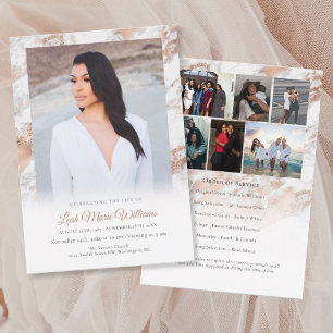 Modern Rose Gold Pink Marble Memorial Funeral  Program