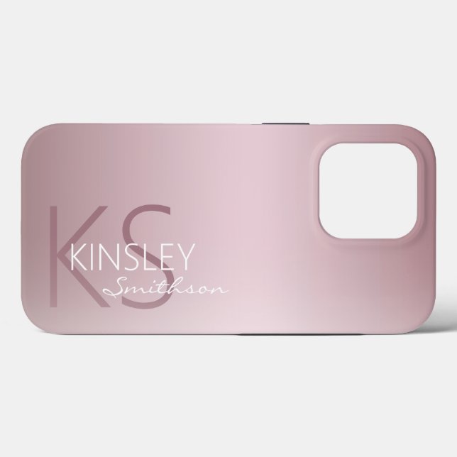Modern Rose Gold Pink Personalised Monogram Case-Mate iPhone Case (Back (Horizontal))