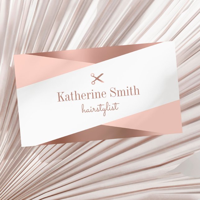 Modern rose gold & pink scissors hairstylist business card (Creator Uploaded)