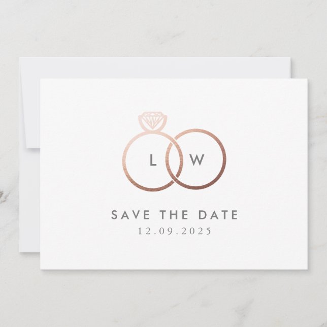 Modern Rose Gold Ring Monogram Invitation (Front)