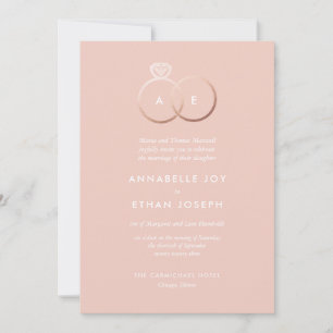 Modern Rose Gold Rings Blush Wedding Invitation