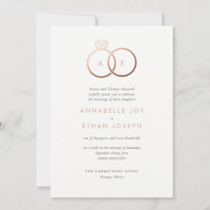 Modern Rose Gold Rings Blush Wedding Invitation