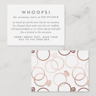 Modern Rose Gold Rings Wedding Error Correction Enclosure Card