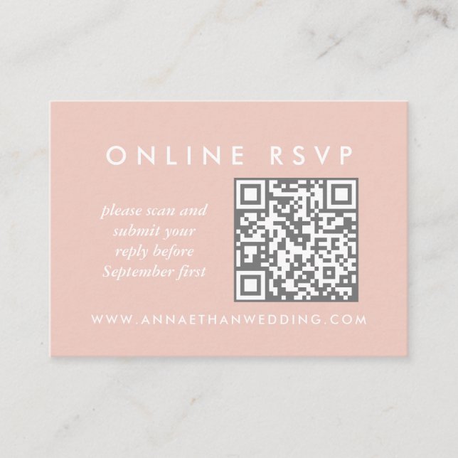 Modern Rose Gold Rings Wedding Online QR Code RSVP Enclosure Card (Front)