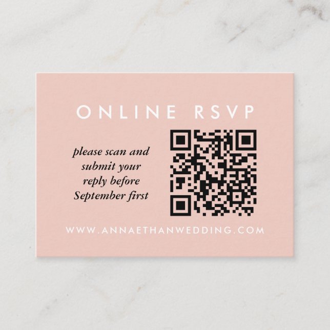 Modern Rose Gold Rings Wedding Online QR Code RSVP Enclosure Card (Front)