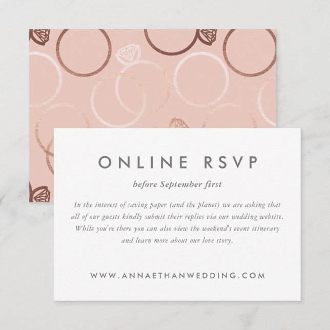 Modern Rose Gold Rings Wedding Online RSVP Card (Front/Back)