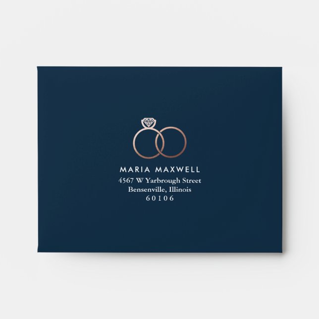 Modern Rose Gold Rings Wedding Reply Card Envelope (Front)