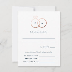 Modern Rose Gold Rings Wedding RSVP Reply Card