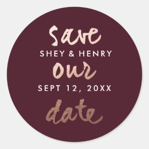Modern Rose Gold Save the Date Classic Round Sticker