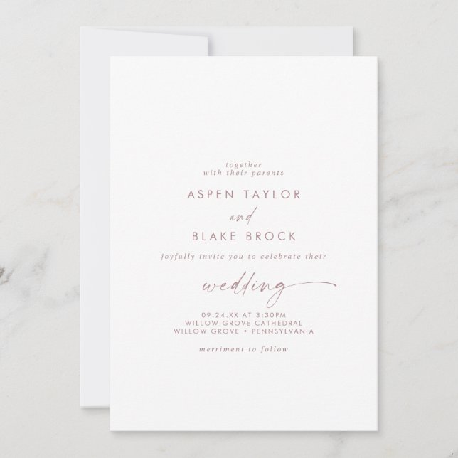 Modern Rose Gold Script Couple & Parents Wedding Invitation (Front)