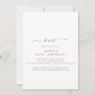 Modern Rose Gold Script First Birthday Party  Invitation