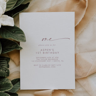 Modern Rose Gold Script First Birthday Party Invitation