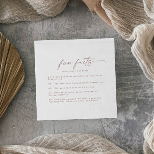 Modern Rose Gold Script Fun Facts Wedding Napkins