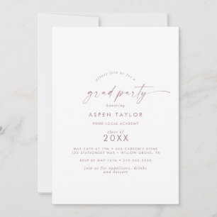 Modern Rose Gold Script Grad Party Invitation
