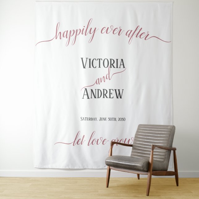 Modern Rose Gold Script Minimal Wedding Tapestry (In Situ)