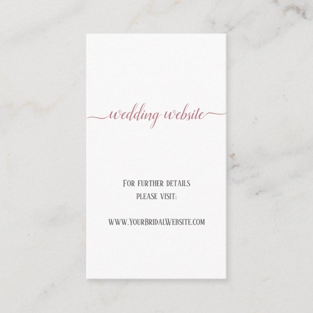 Modern Rose Gold Script Minimal Wedding Website Enclosure Card (Front)