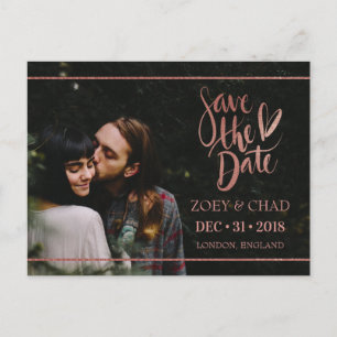 Modern Rose Gold Script Save the Date Postcard