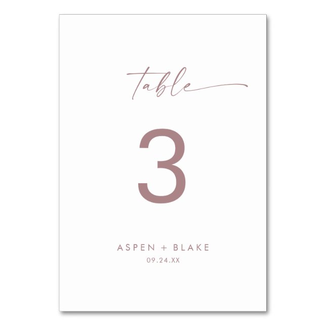 Modern Rose Gold Script Table Number (Front)