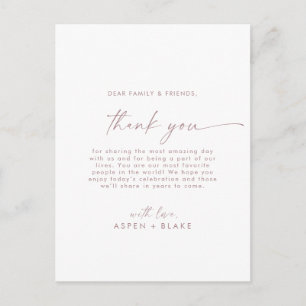 Modern Rose Gold Script Thank You Reception Card
