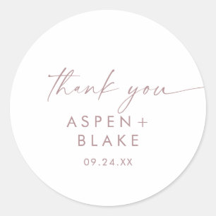 Modern Rose Gold Script Thank You Wedding Favour Classic Round Sticker