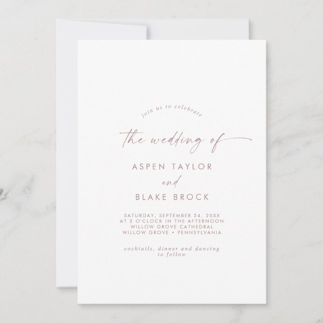 Modern Rose Gold Script The Wedding Of Invitation (Front)