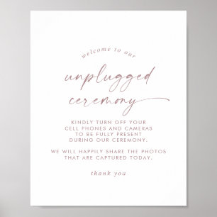 Modern Rose Gold Script Unplugged Ceremony Sign
