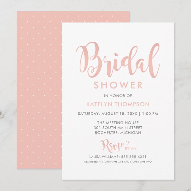 Modern Rose Gold Script Wedding Bridal Shower Invitation (Front/Back)