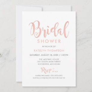 Modern Rose Gold Script Wedding Bridal Shower Invitation