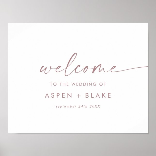 Modern Rose Gold Script Wedding Welcome Poster (Front)