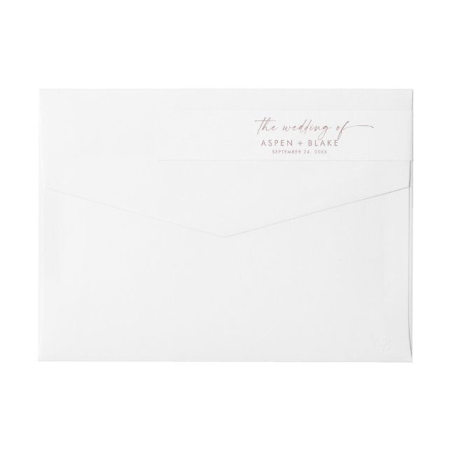 Modern Rose Gold Script Wedding Wrap Around Label (Back)