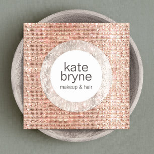 Modern Rose Gold Sequin Beauty Salon Square Business Card