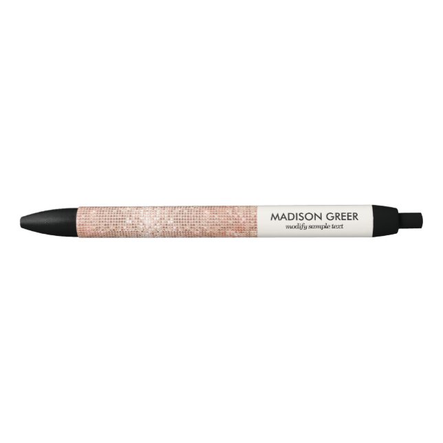 Modern Rose Gold Sequin Personalised Name Black Ink Pen (Front)