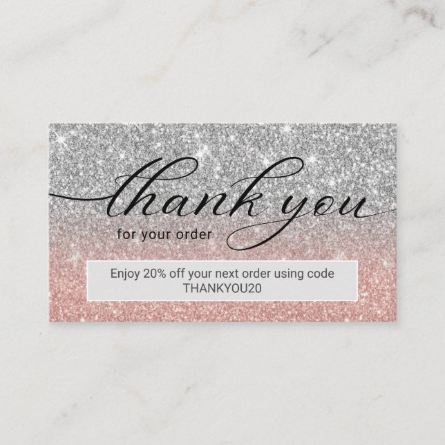 Modern Rose Gold Silver Glitter Business Thank You Business Card (Front)