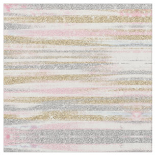 Modern Rose Gold Silver Glitter Strokes Stripes Fabric