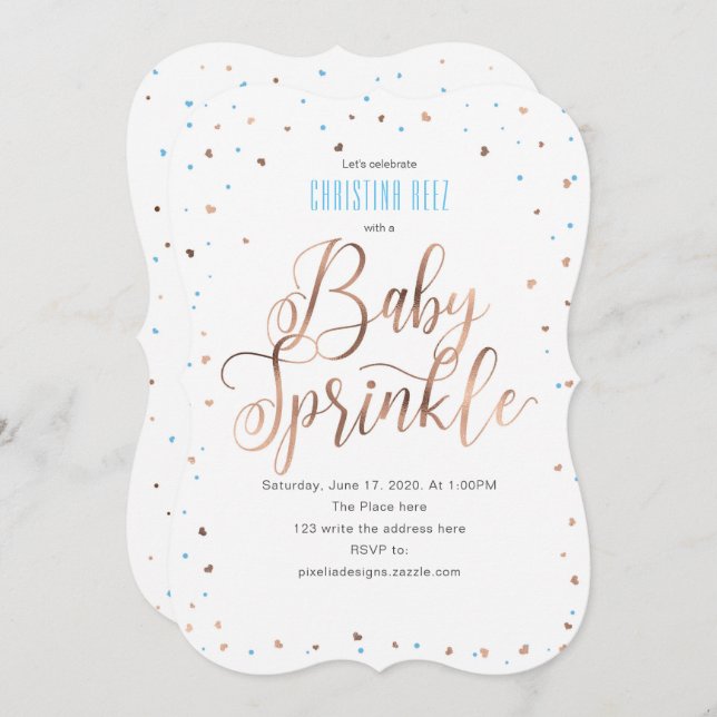 Modern, Rose gold, Simple, Sprinkle with Love, Invitation (Front/Back)