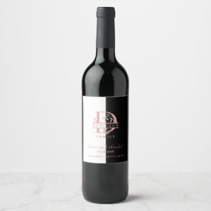 Modern Rose Gold Split Custom Monogram A, B, C, D Wine Label