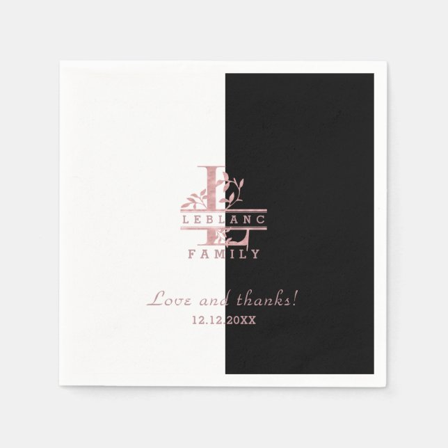 Modern Rose Gold Split Custom Monogram L Napkin (Front)