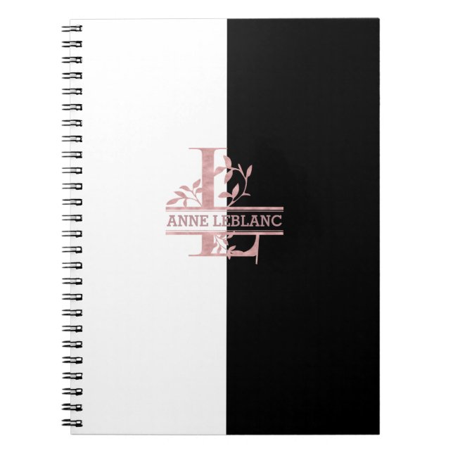 Modern Rose Gold Split Custom Monogram L Notebook (Front)