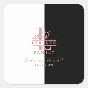 Modern Rose Gold Split Custom Monogram L Square Sticker