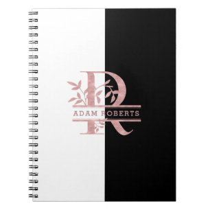 Modern Rose Gold Split Custom Monogram R Notebook